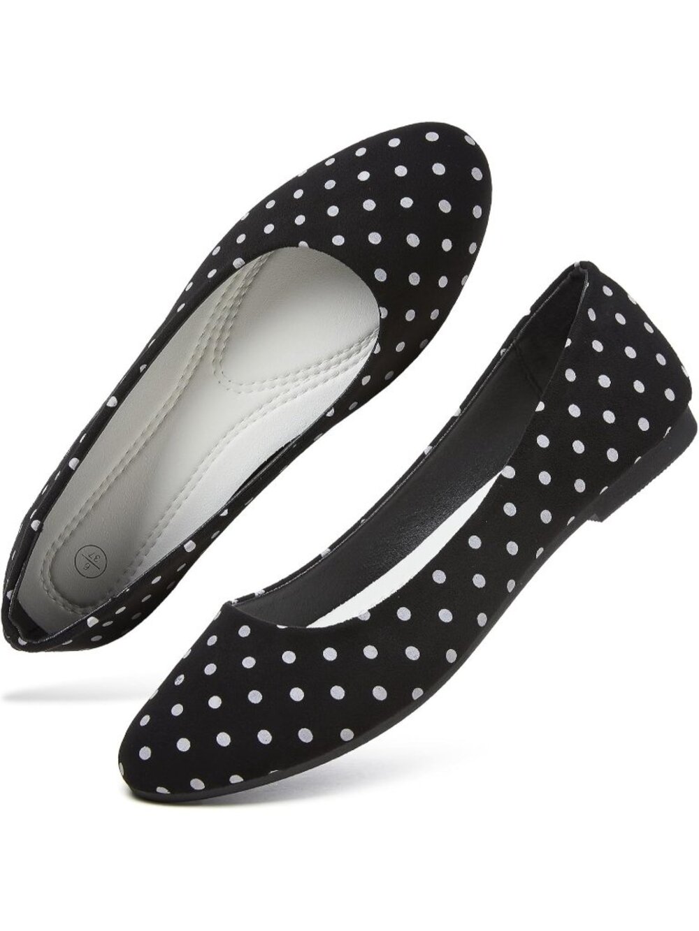Women's Black Dots PU Leather Slip on Flats Ballet Flats Dress Comfortable Shoes